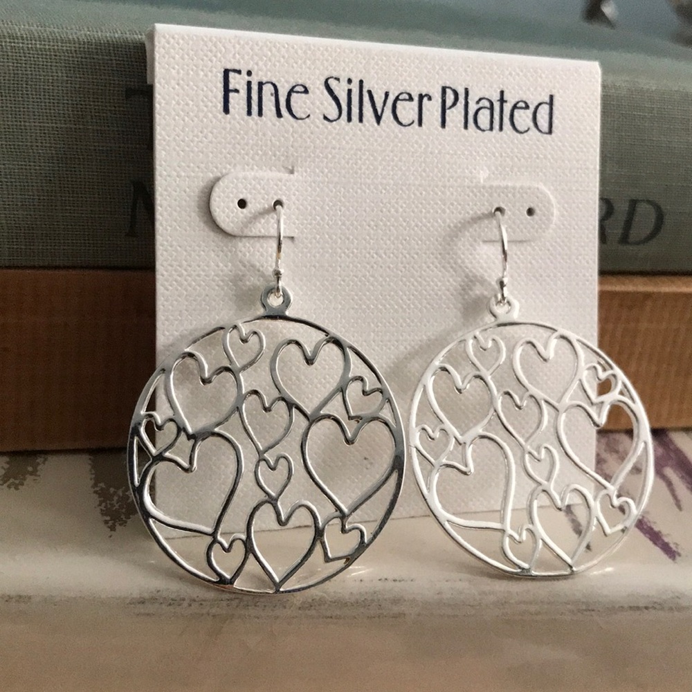 NEW Silver Plated Round Dangle and Drop Abstract Heart Earrings